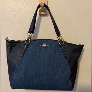 Black Leather and Denim Coach Bag